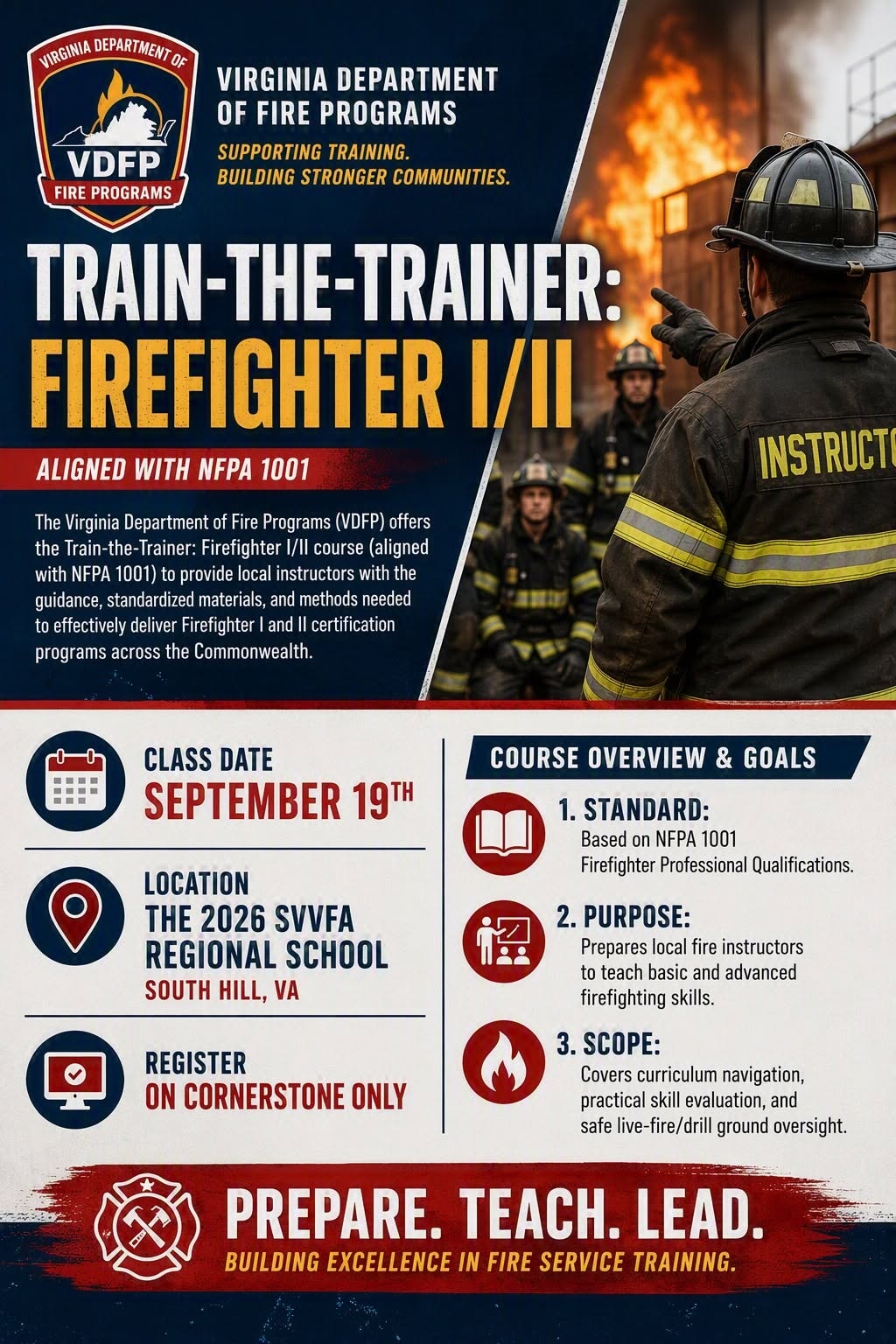 Train-the-Trainer: Firefighter I/II — September 19, 2026 SVVFA Regional School, South Hill VA
